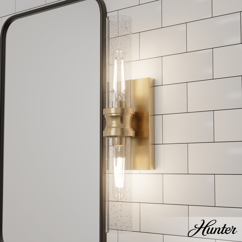Lenlock 22" Gold Vanity Light with Clear Seeded Glass Shades