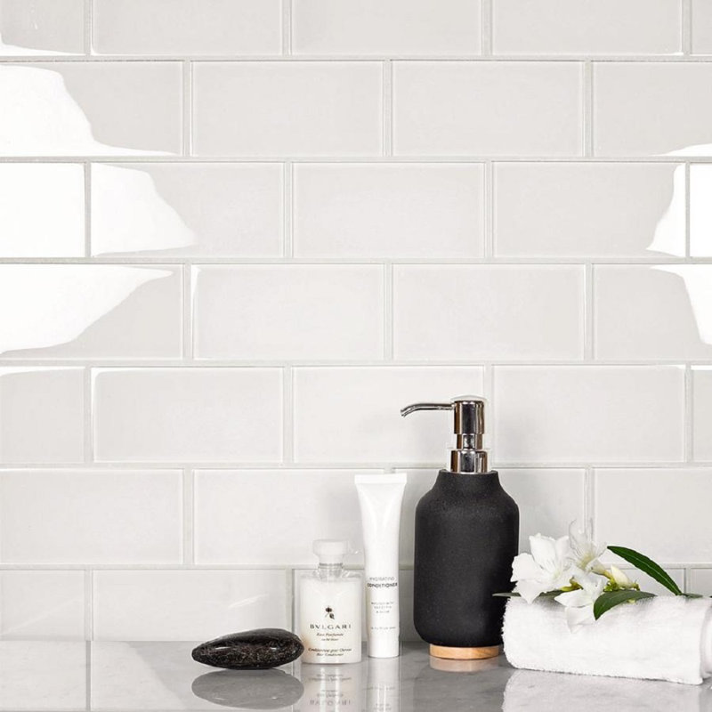 Apollo 6'' x 3'' Glass Subway Wall Tile, White