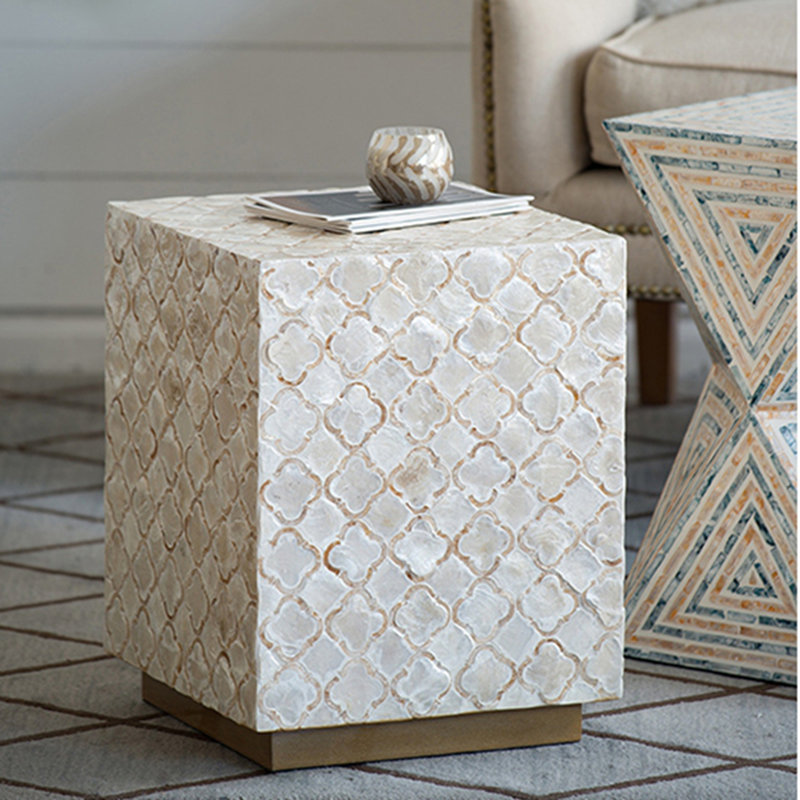 Square Capiz Stool, Cream