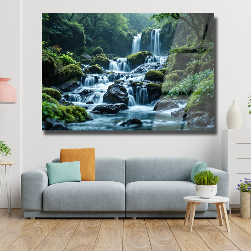 Art mural en verre trempé cascade, H 12 po x l 18 po 