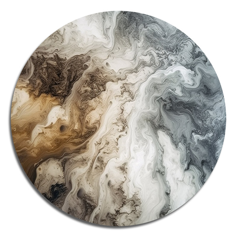 Marbre abstrait avec copie de l'espace II - Art abstrait rond en métal, H 36 po x l 36 po