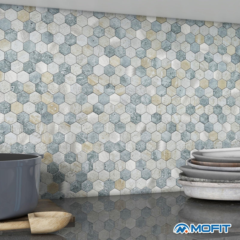 Carreaux de cuisine hexagonaux auto-adhésifs auto-adhésifs pour carrelage mural de cuisine, métal et marbre Honeycomb