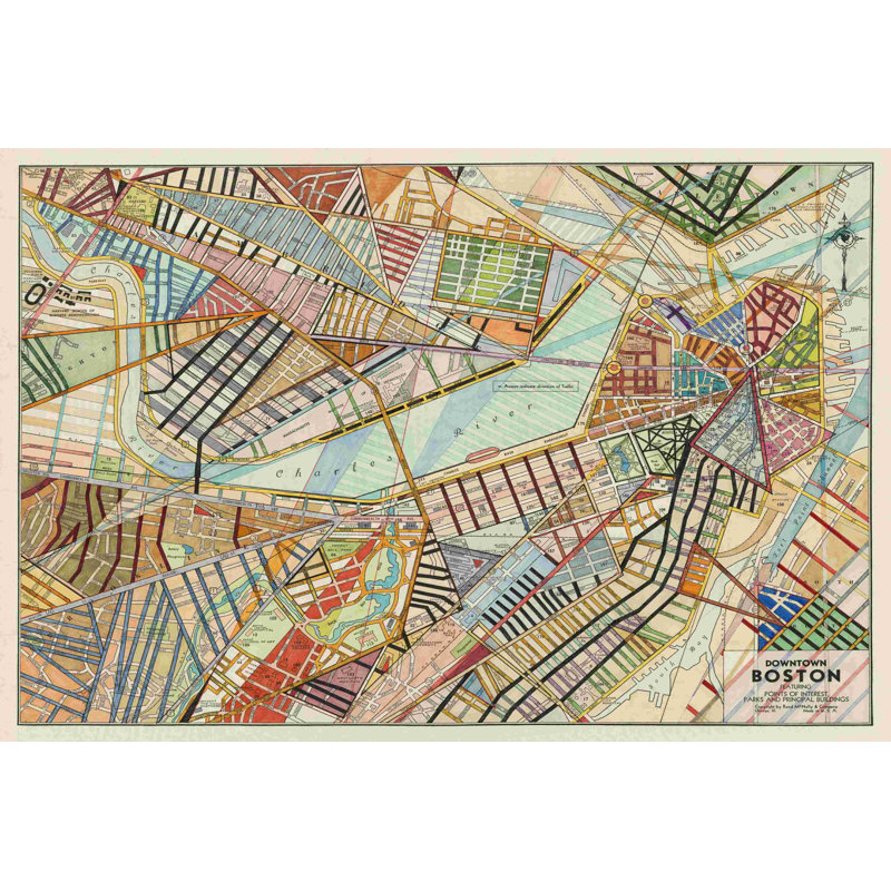 Carte moderne de Boston, H 8 po x l 12 po