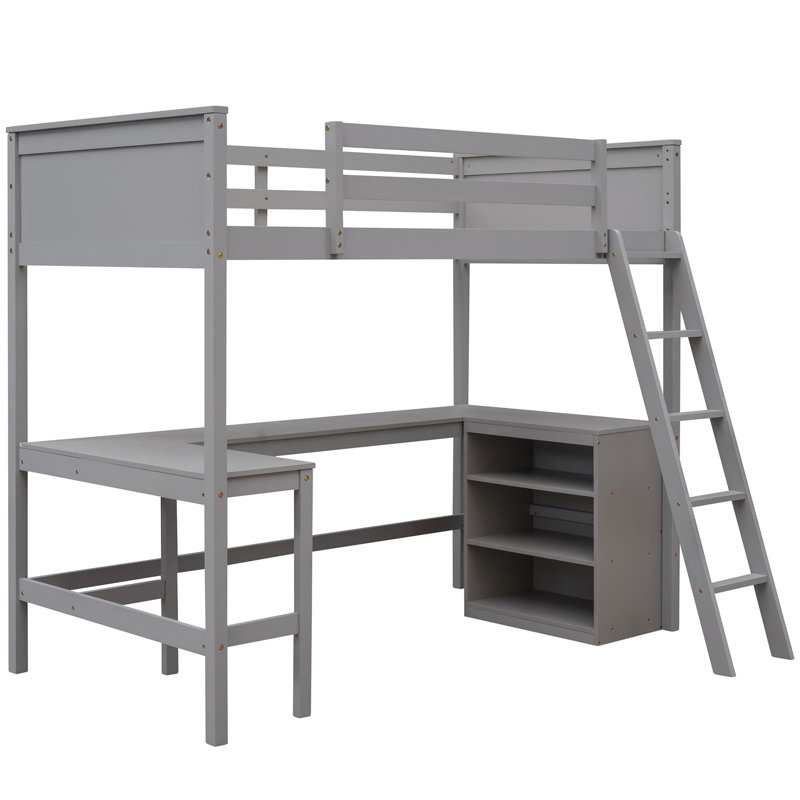 Lit mezzanine Kazys avec tablettes et bureau Kazwood