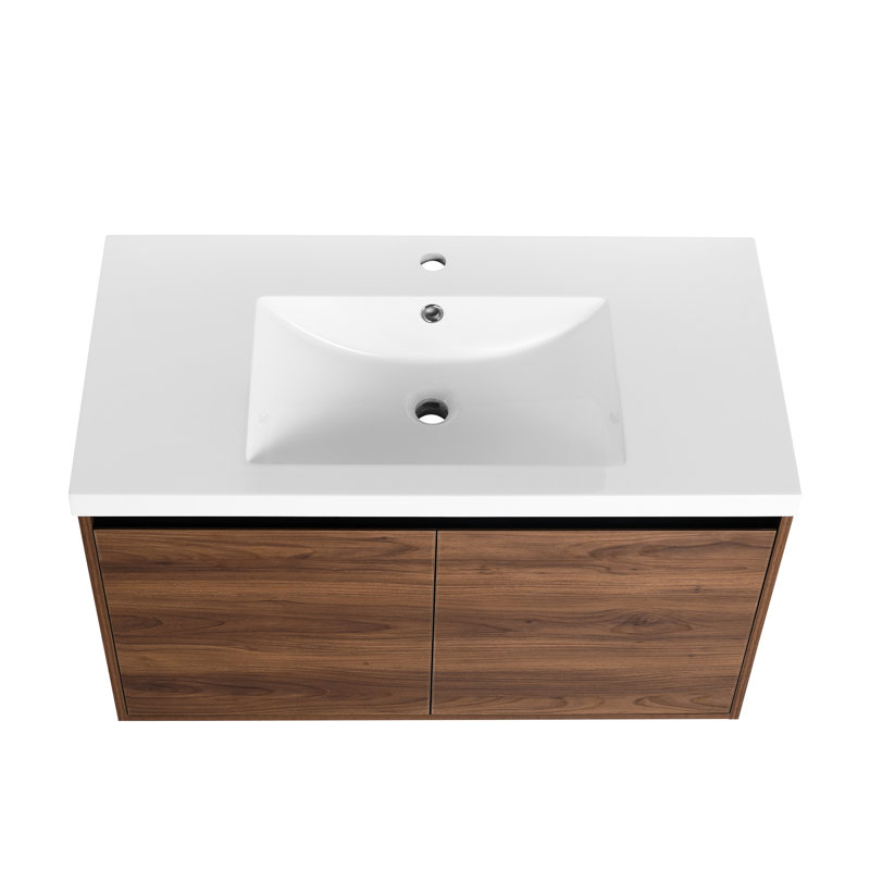 Meuble-lavabo 36 po, brun avec comptoir en résine - armoire 2 portes, bois d'ingénierie résistant à l'usure et à la déchirure, meuble-lavabo 36 po, lavabo, bois, garde un attrait durable, pour diverses pièces
