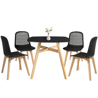 Modern Square MDF Top Dining Table Set for 4, Mid-Century Dining Table and Chairs Set for Kitchen, Dining Room, Office, Cafe, Restaurant