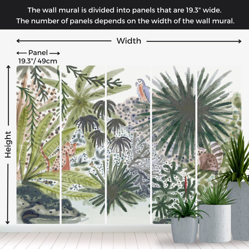 Adhésif mural pelez et collez pour enfants - Paysage tropical avec des animaux, L 154 po x L 110 po
