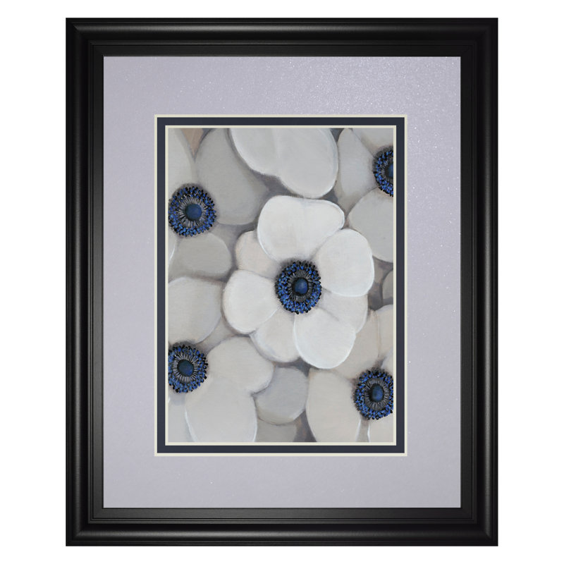 Art mural blanc anémone I - 34 po x 40 po - cadre noir