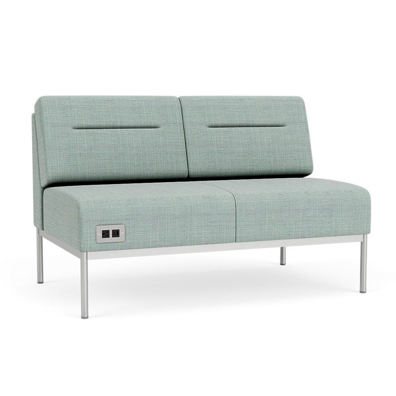 Causeuse Darsey, Chambray écume de mer, Avec alimentation, Argent argent