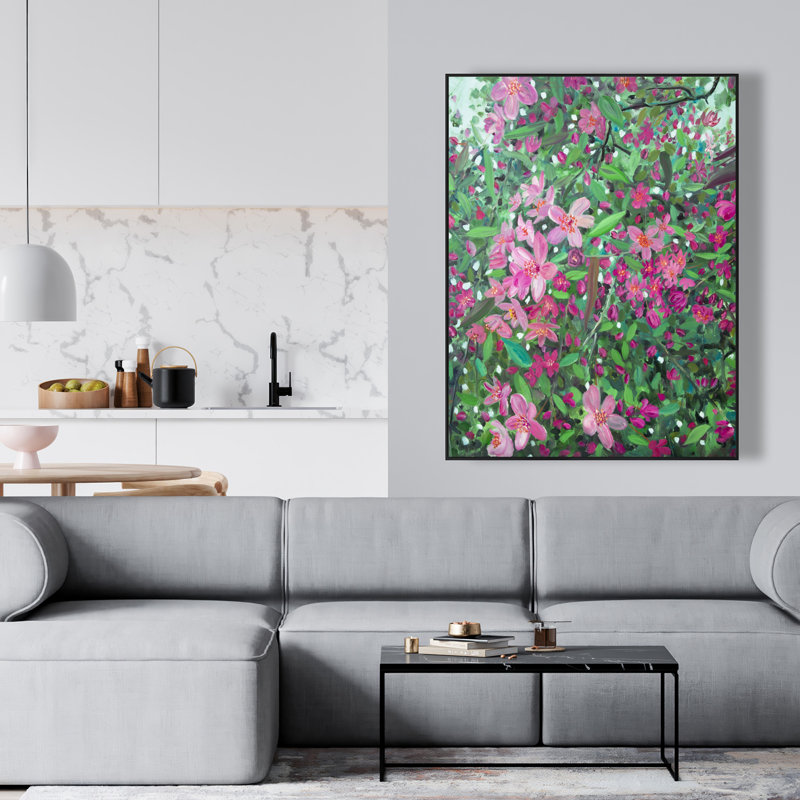 Cherry Tree Blooming - Pink Floral Framed Canvas Art Decor