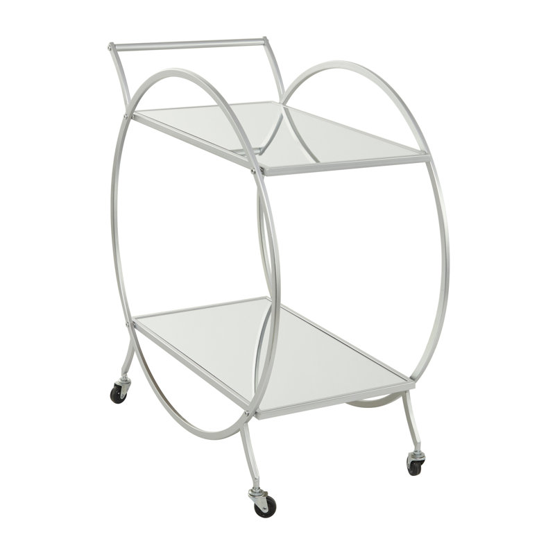 Chariot-bar à miroir l 28 po avec deux tablettes et poignées Jevonn, Blanc