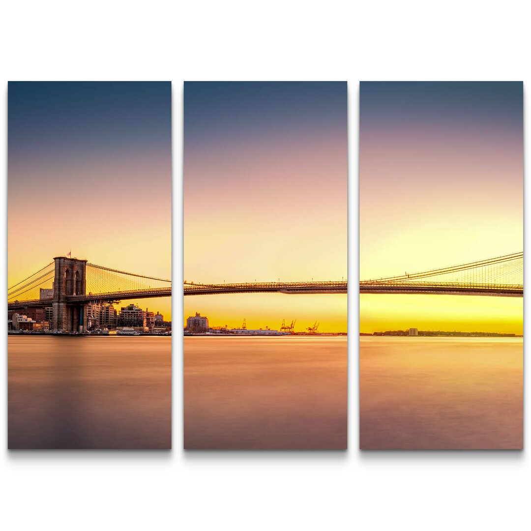 3-tlg. Leinwandbilder-Set Brooklyn Bridge bei Sonnenuntergang