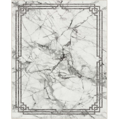Gerde Marble Gray Abstract Pattern Flat-Pile Rug