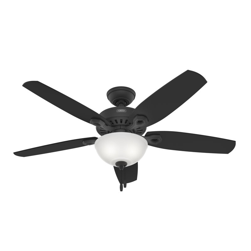 52" Builder Deluxe 5 - Blade Standard Ceiling Fan with Pull Chain and Light Kit Included, Matte Black