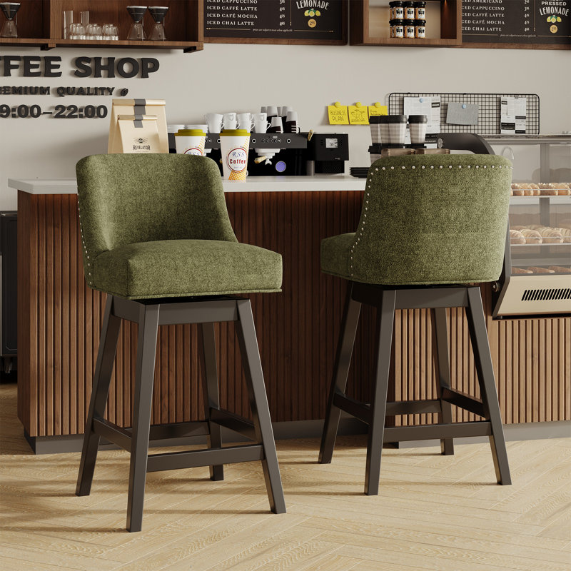 360°Bar Counter Stool with Solid Wood Frame, Green