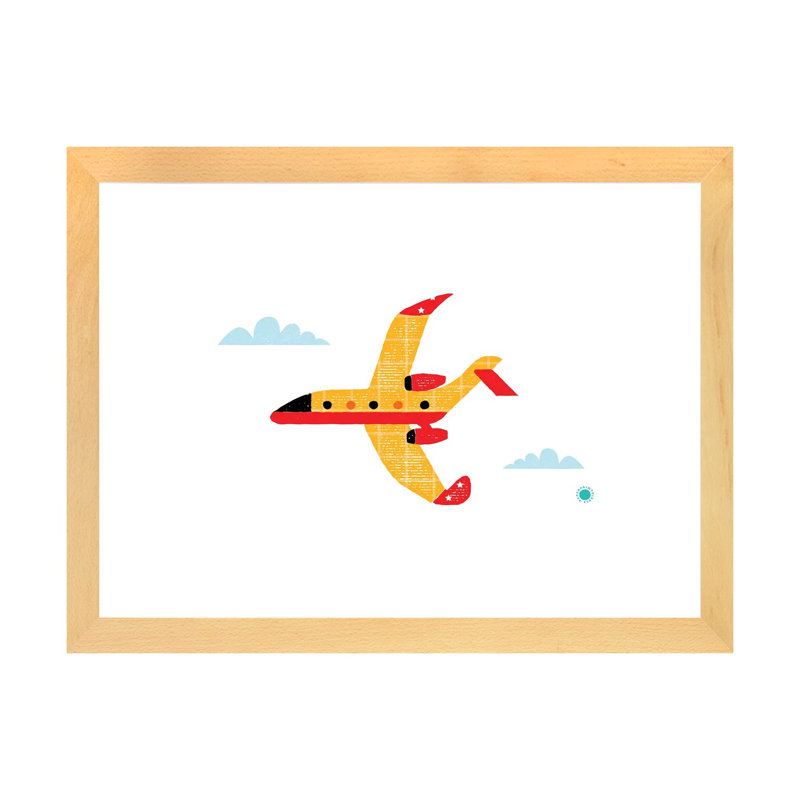 Avion - reproduction d'impression, H 24 po x l 32 po x P 1 po, Papier avec cadre beige, Blanc