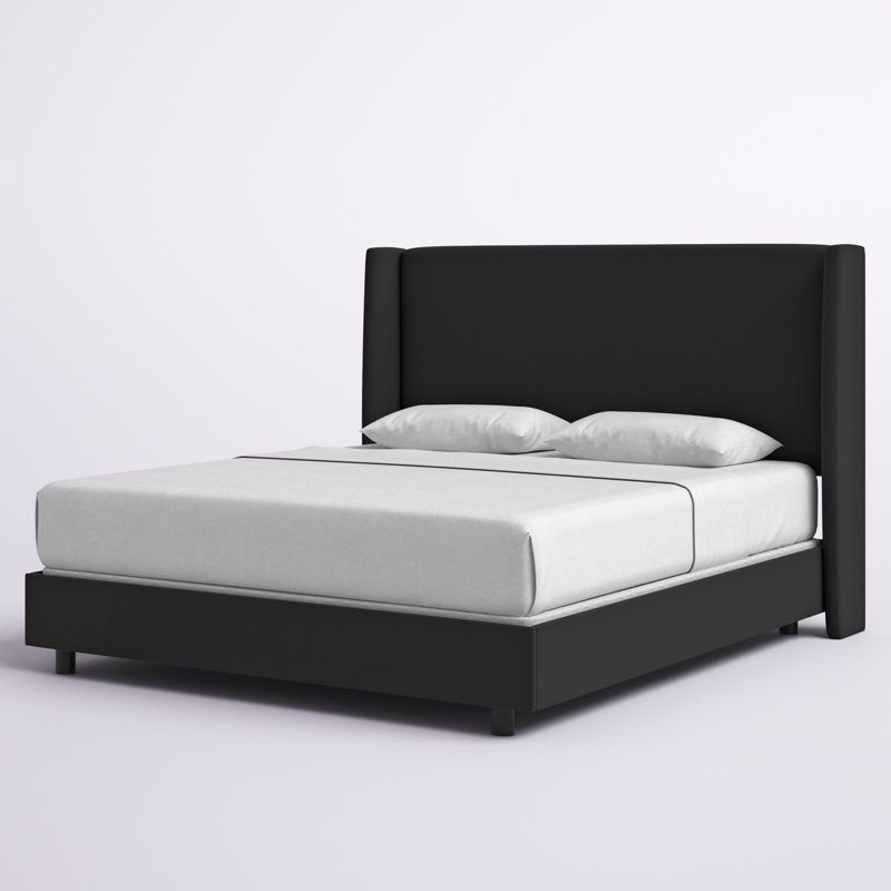 Dinapoli Upholstered Wingback Bed, Full, Classic Black Performance Velvet