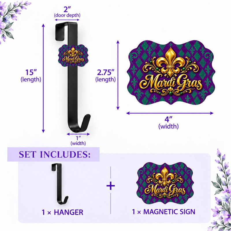 Porte-couronne avec panneau magnétique interchangeable - Mardi Gras Fleur De Lis