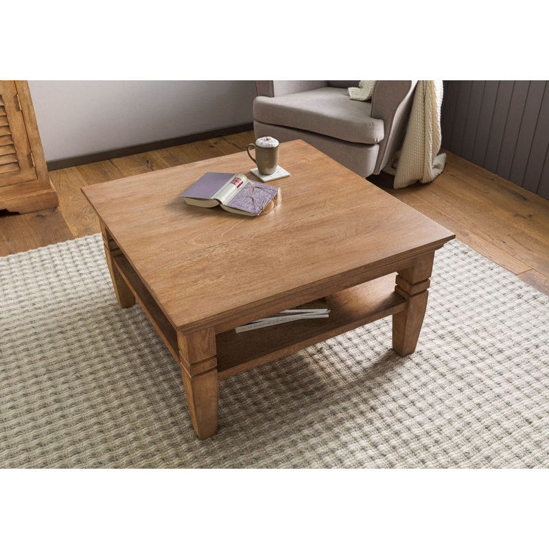 Toulouse Four Leg Coffee Table with Storage, Beige Oiled