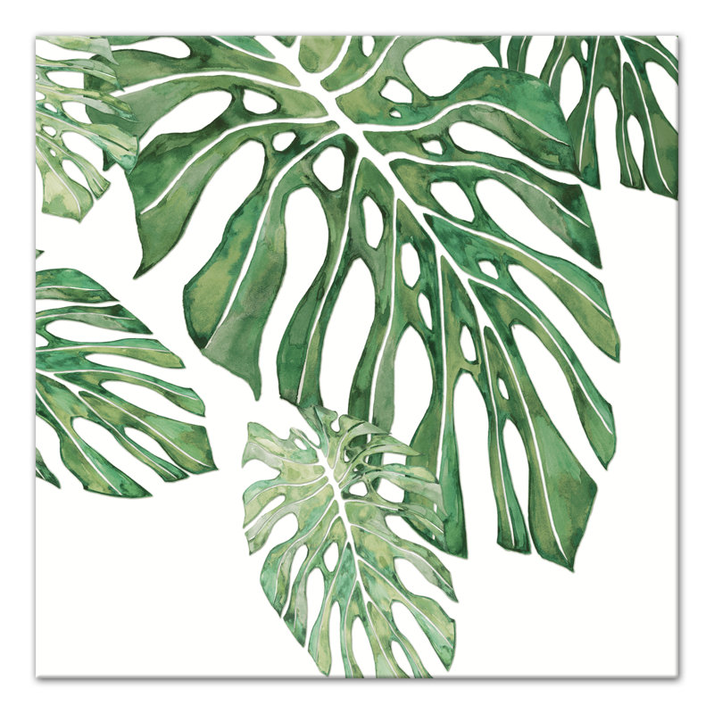 « green tropical leaves », reproduction de peinture à l’aquarelle sur toile en vert, H 12 po x l 12 po, Toile tendue