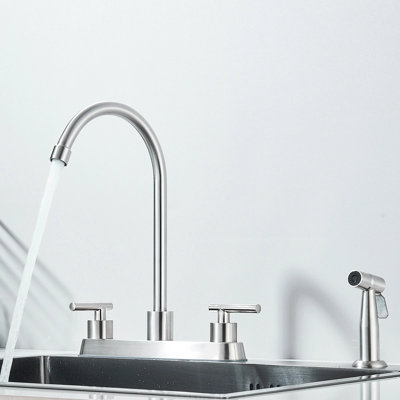 Brushed Nickel 8 Inch 2-Handle Kitchen Faucet, 3 Hole RV Sink Faucet with Side Sprayer, High Arc 360° Swivel Spout