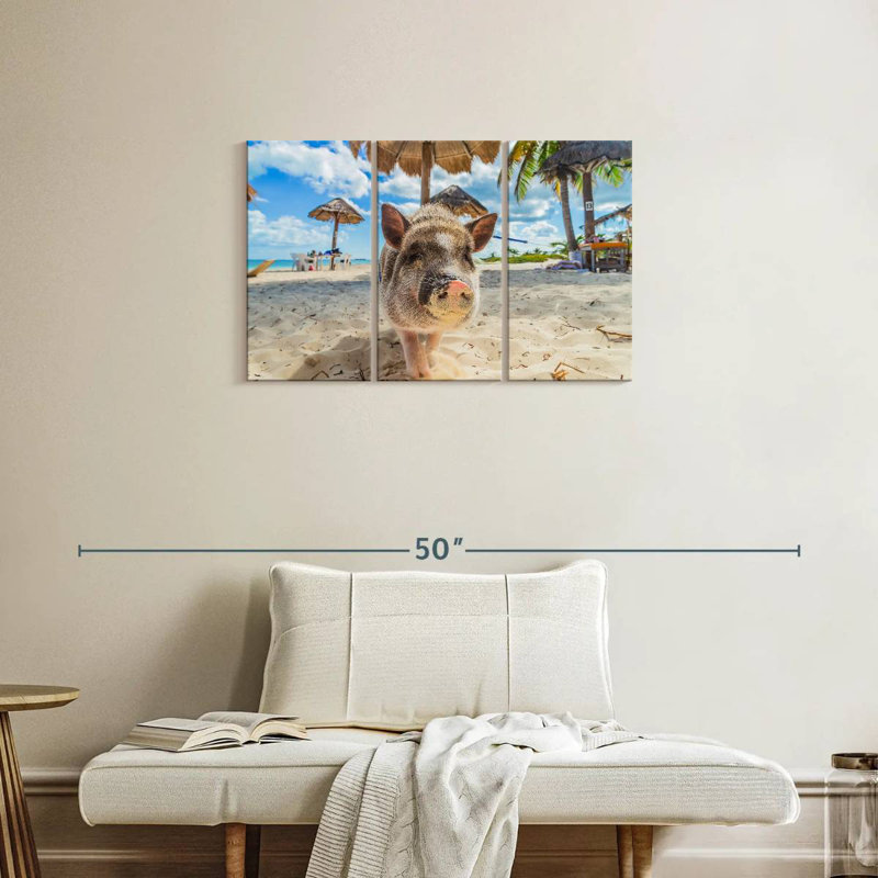Cochon sale sur la plage, H 20 po x l 33 po