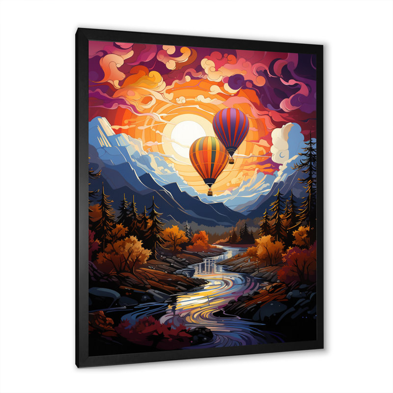 Impression sur toile «Orange Hot Air Ballon Collage II», H 32 po x l 16 po x P 1 po, Cadre photo noir