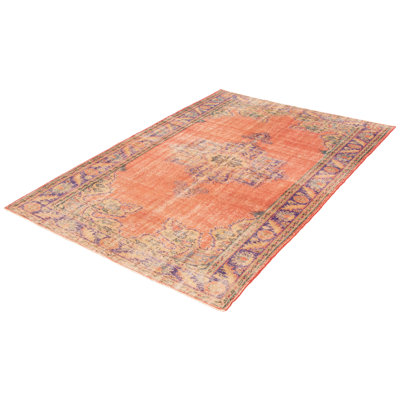 Tapis unique en laine noué à la main de style années 1990 de 6 pi 8 po x 9 pi 7 po Moriyike