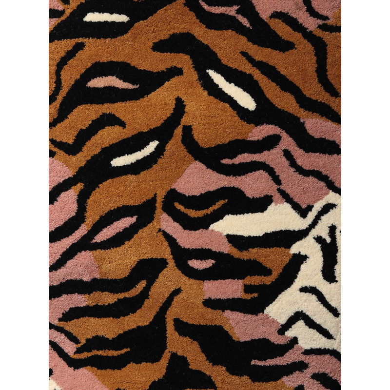 Exotic India Yogic Asana Mat Hand-Tufted Tiger Shaped | Wool & Cotton Decorative Treadle Yoga Mat For Home Decor | Stylish Rug For Bedroom & Living Room
