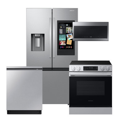 Samsung Stainless Steel Kitchen Package With 27 Cu. Ft. Extra Large Capacity Counter Depth 3-Door French Door Refrigerator With Family Hub And External Water & Ice Dispenser - Stainless