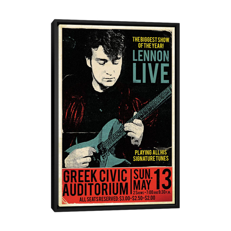 John Lennon at the Greek Civic Auditorium by Radio Days - Graphic Art Print on Canvas, 66.04 cm H x 45.72 cm W, Black Framed