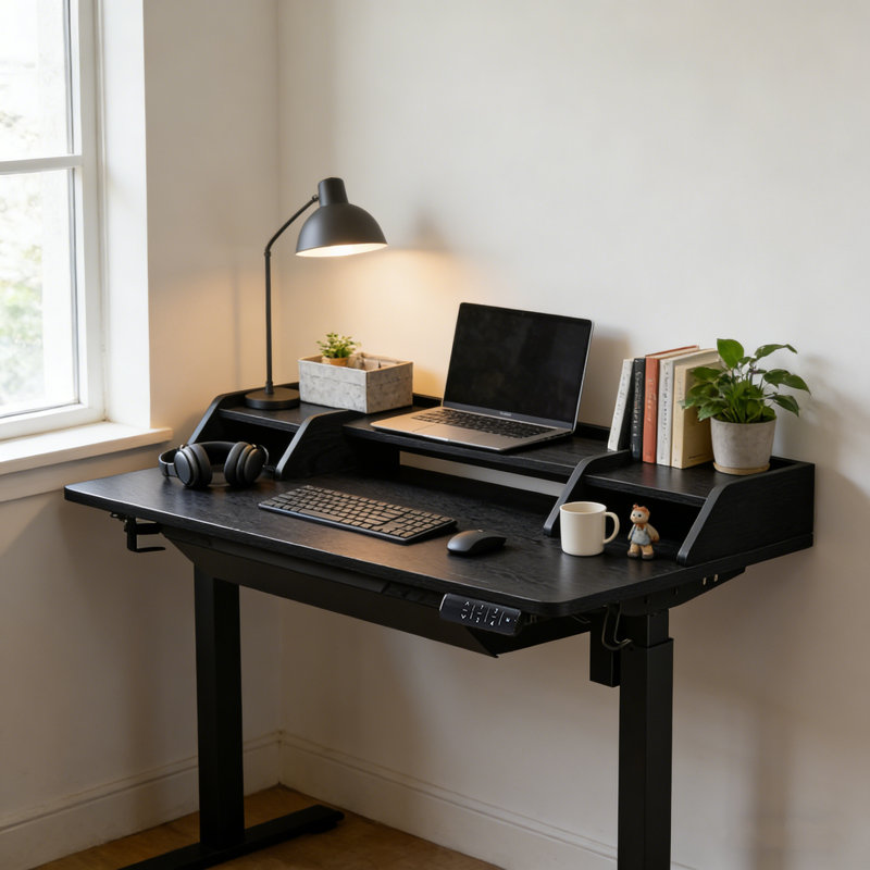 Bureau debout à hauteur réglable électrique Larreon, H 47,2 po x l 48 po x P 24 po, Noir