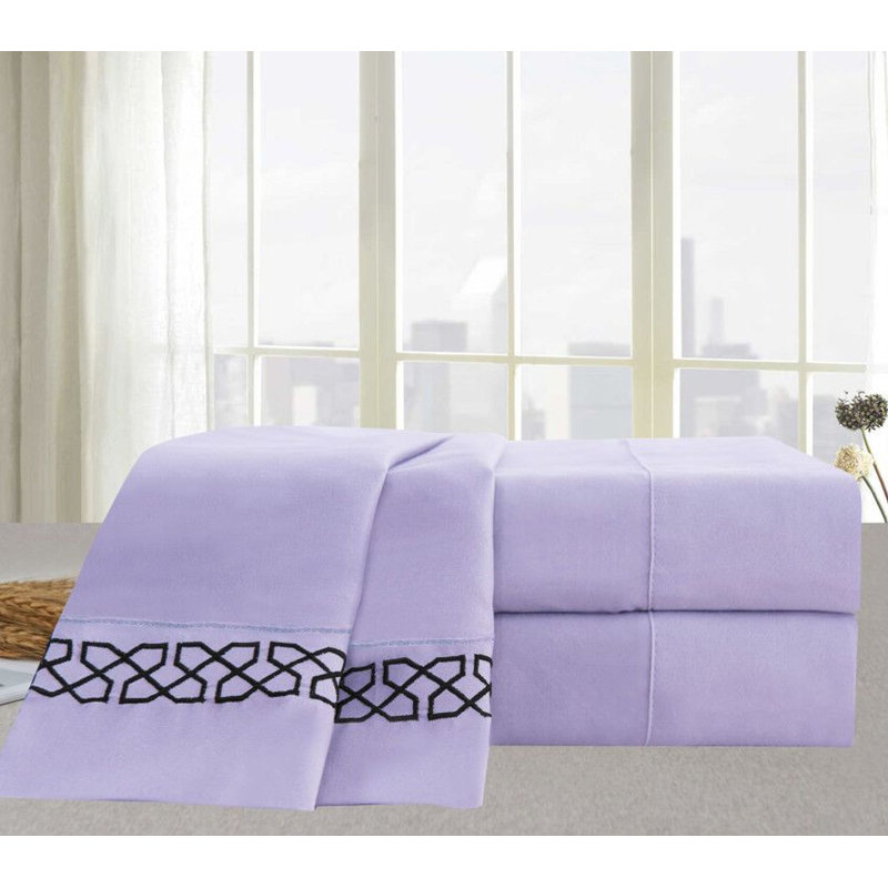 Ensemble de draps papillons brodés, Lavande, Ensemble de draps pour grand lit + drap-housse + 2