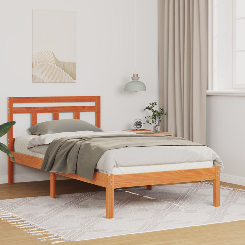 Solid Pine Wood, European Single (90 x 200 cm), Wax Brown