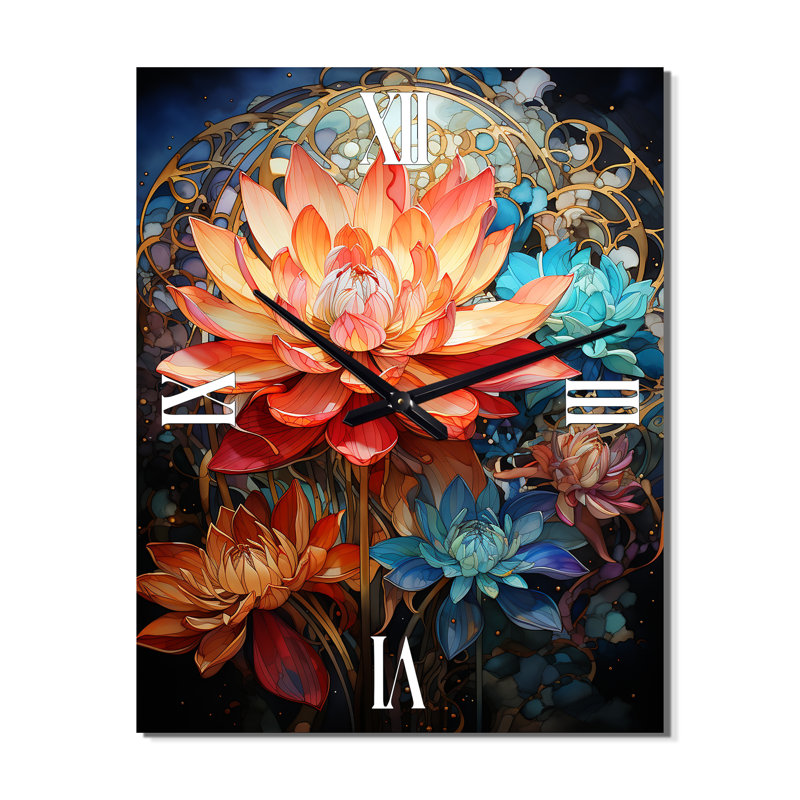 Horloge murale Bouddha, art bouddhiste orange et turquoise, H 28 po x l 12 po x P 1 po