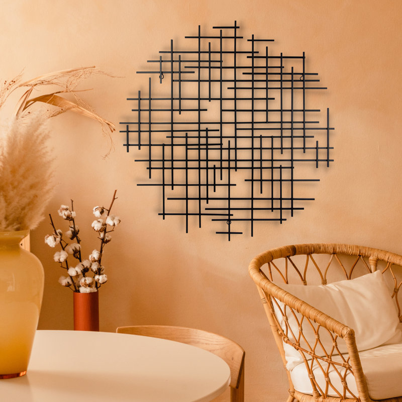 Sculpture abstraite suspendue ronde, Noir, H 30 po x l 29,75 po x P 1,25 po