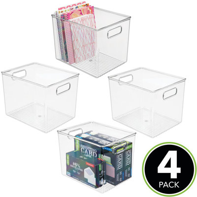 Rebrilliant Plastic Storage Bin With Handles For Office, 10" Long, 4 Pack - Clear