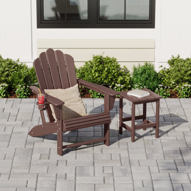 Chaise Adirondack en poly résistant aux intempéries avec table d'appoint Lucus, Brun