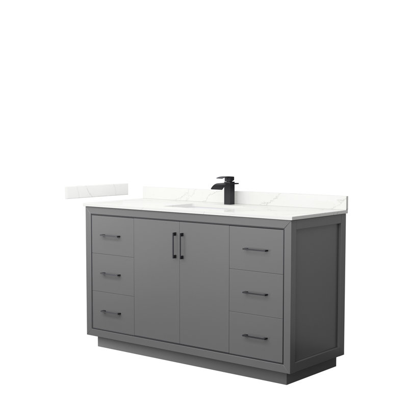 60 in. Single Vanity, Giotto Quartz, Dark Gray, Matte Black