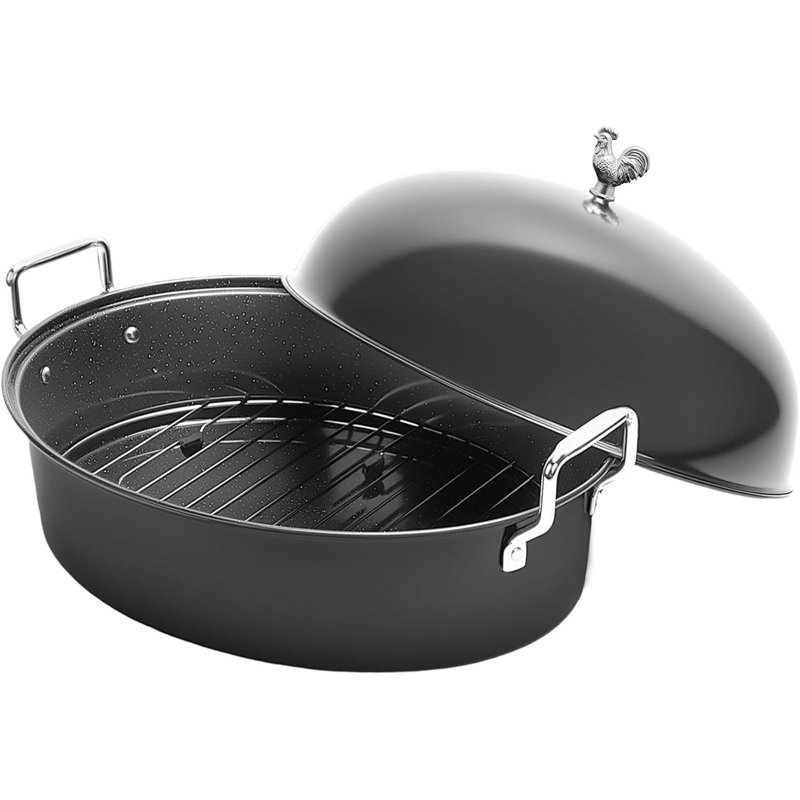 Grande rôtissoire ovale en acier au carbone 32 L avec grille et couvercle