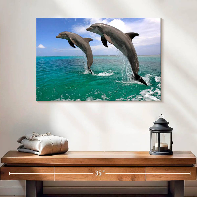 Two Jumping Dolphins, 16" H x 24" W