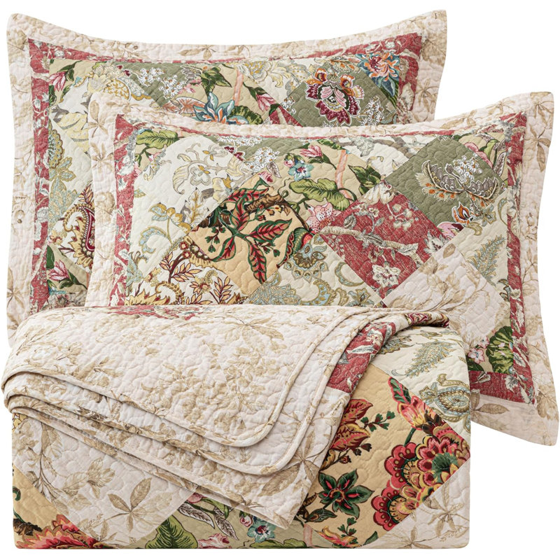Lunaria Cotton Patchwork Quilt Set, Oversized King