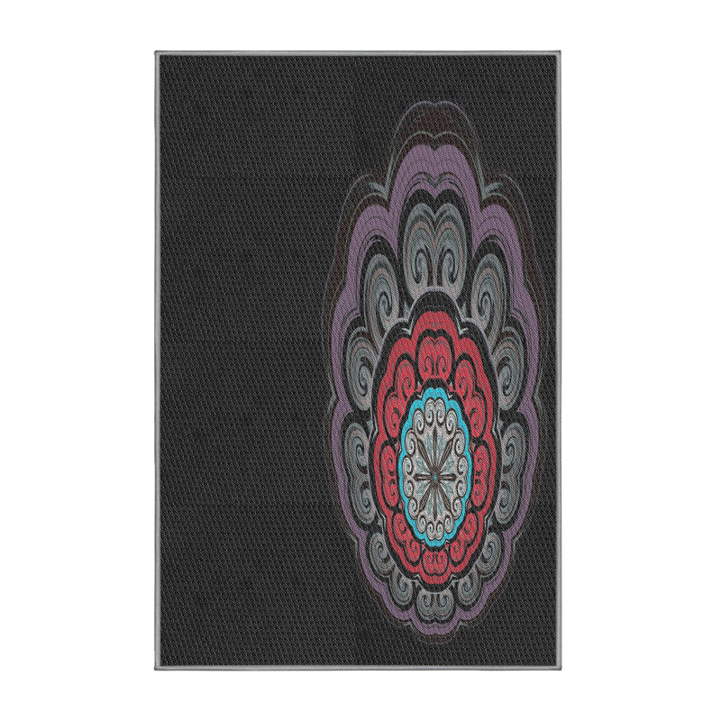 Tapis noir/mauve tissé à la machine, Rectangle 5 pi x 8 pi