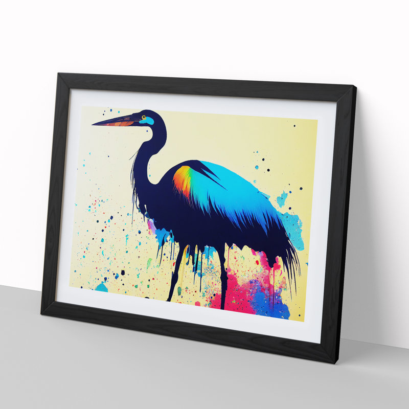 Heron Bird Splash Vol.3 Abstract - Single Picture Frame Painting, Black, 34cm H x 46cm W x 2cm D