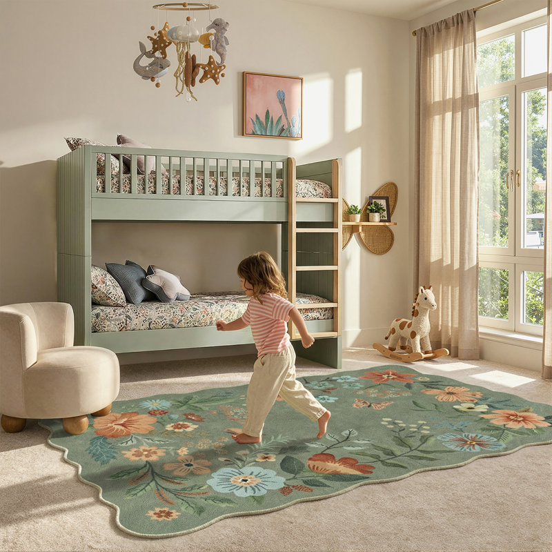 Floral Washable Rugs Non-Slip Soft Rugs for Living Room Bedroom Ultra-Thin Boho Accent Carpet, Rectangle 8' x 10'