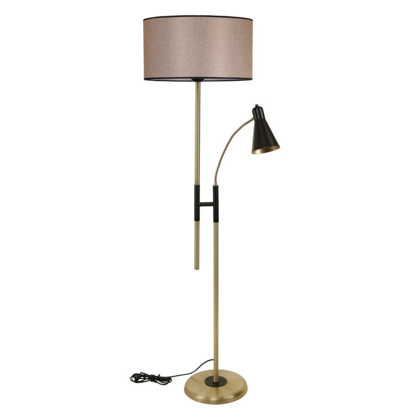 Lampe sur pied élégante avec corps en métal, couleur osier, hauteur L 64,9 po Luro | Revêtement chromé et capuchon en tissu | Douille E27, 60 W maximum | Finition électrostatique durable séchée au four | Parfait pour le salon et la chambre à coucher