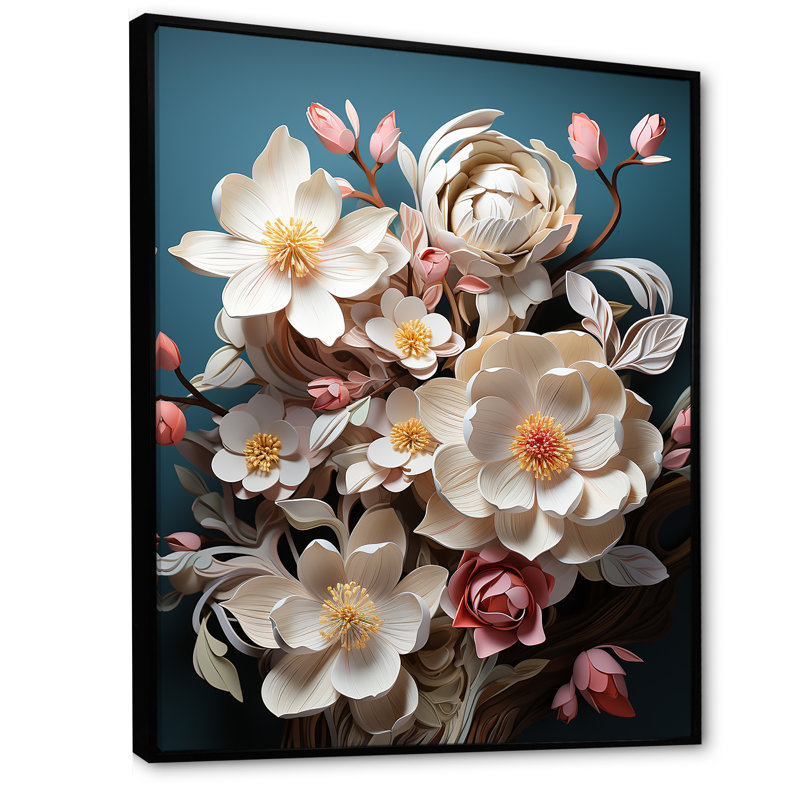 Somptueuses fleurs de magnolia, Cadre flottant noir, H 40 po x l 30 po x P 1,5 po