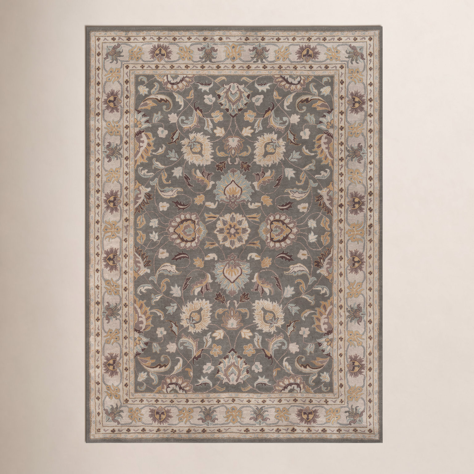 Arden Charcoal Beige Yellow Hand-Tufted Wool Rug, Rectangle 10' x 14'
