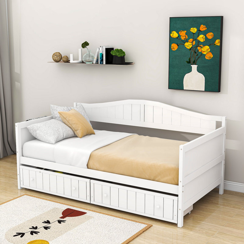 Lit de jour simple avec 2 tiroirs, Blanc