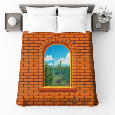 Brick Wall Window Quilted Bedspread All Sizes